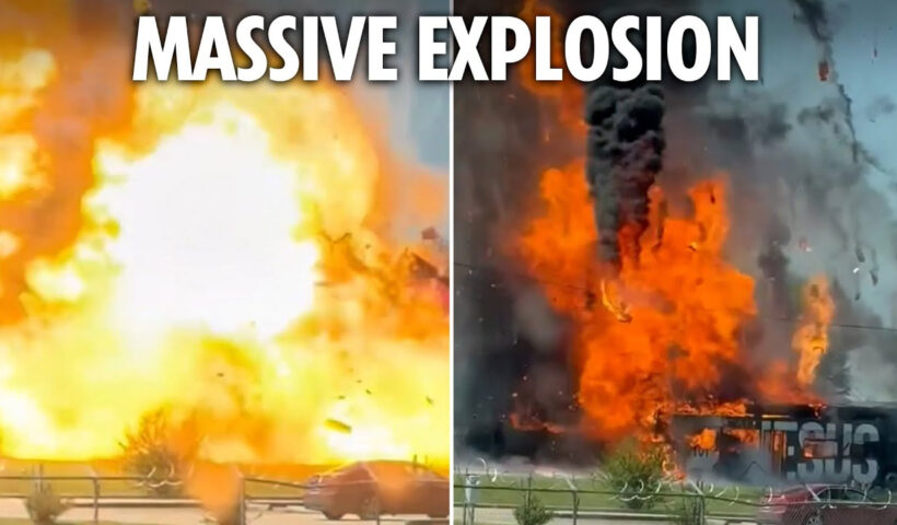 'Jesus' bus EXPLODES into huge fireball sending debris flying